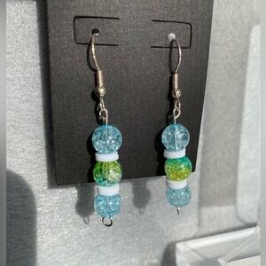Handmade‎ blue, yellow, and green dangle earrings